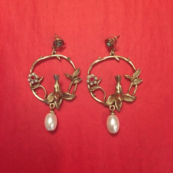 ✨🌟✨Green Crystal Vintage Insp Bird Twig Hoops - Picture 8 of 8